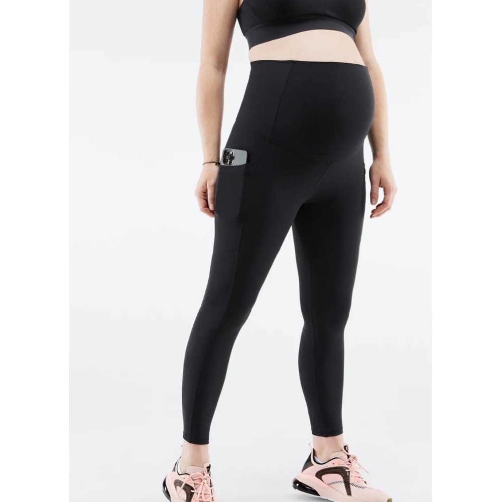 Fabletics XXL PureLuxe High-Waisted Maternity 7/8 Legging Black Pockets 2 Pairs - Picture 2 of 9